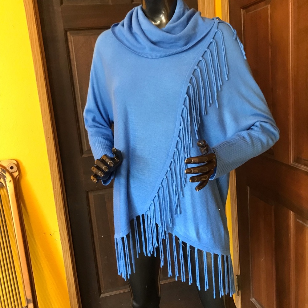 NY Collection Blue Fringe Sweater